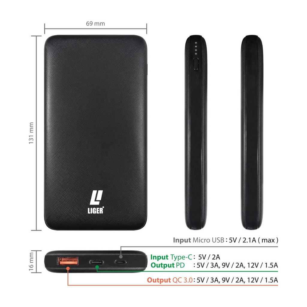 Power Bank L-108 LIGER ORIGINAL QUALCOM QUICK CHARGE 3.0 &amp; POWER DELIVERY PD