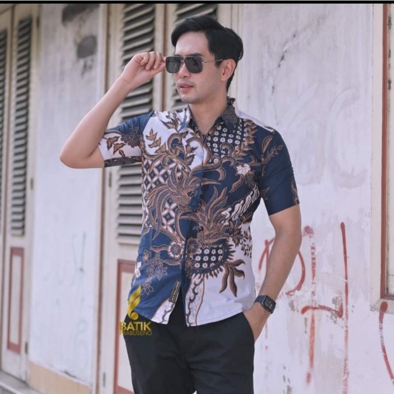 PEKSI | BAHWONO PUTIH BIRU BATIK KEMEJA PRIA LENGAN PANJANG PENDEK BAHAN KATUN PRINTING FURING HALUS SLIM FIT MODERN | KEMEJA PRIA | BAJU BATIK HALUS ATASAN