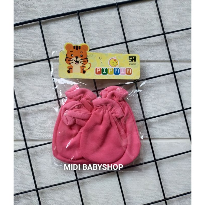 1 Set Sarung Tangan dan Kaki Bayi Polos Pink Pip Mim SNI