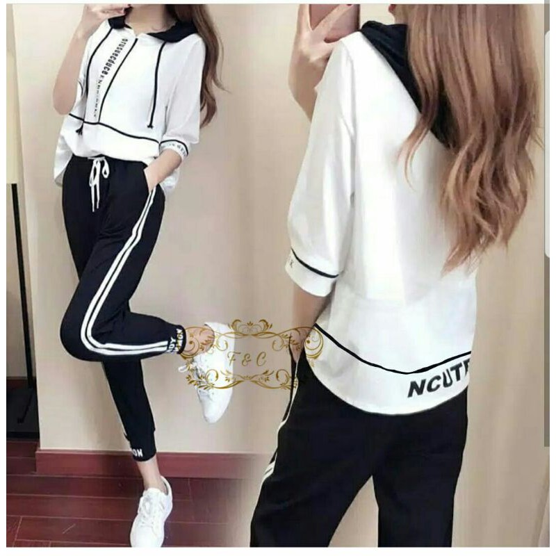 Baju Setelan Wanita Model Hoodie Sablon NCUTE Setelan Casual Wanita Dewasa