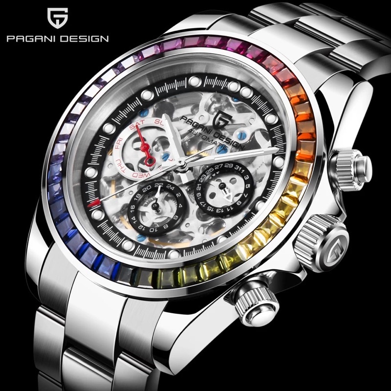 Jam Tangan Pagani Design Automatic Homage Daytona Cosmograph Rainbow La Montoya Openwork