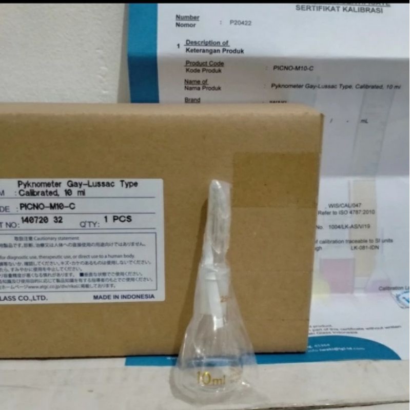 Piknometer 10ML  Terkalibrasi Iwaki. Picnometer Calibrated 10ML Iwaki.