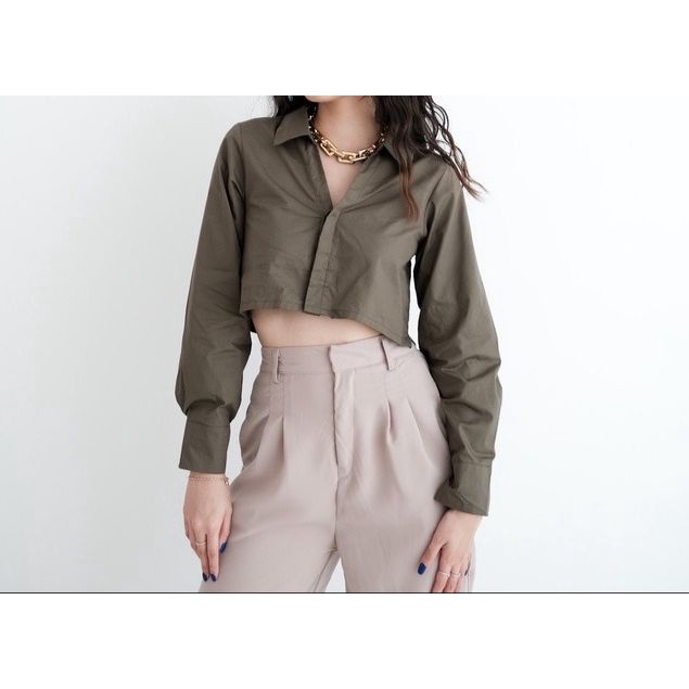 BEFAST - ZEC OOTD Blouse BINA / Kala Poplin Crop Blouse / Atasan kemeja Lengan Panjang / Fashion Wanita Kekinian / Kemeja Casual Wanita / Pakaian Wanita Kekinian / Outfit Selebgram / Kemeja Crop Polos / Terlaris / Trendy