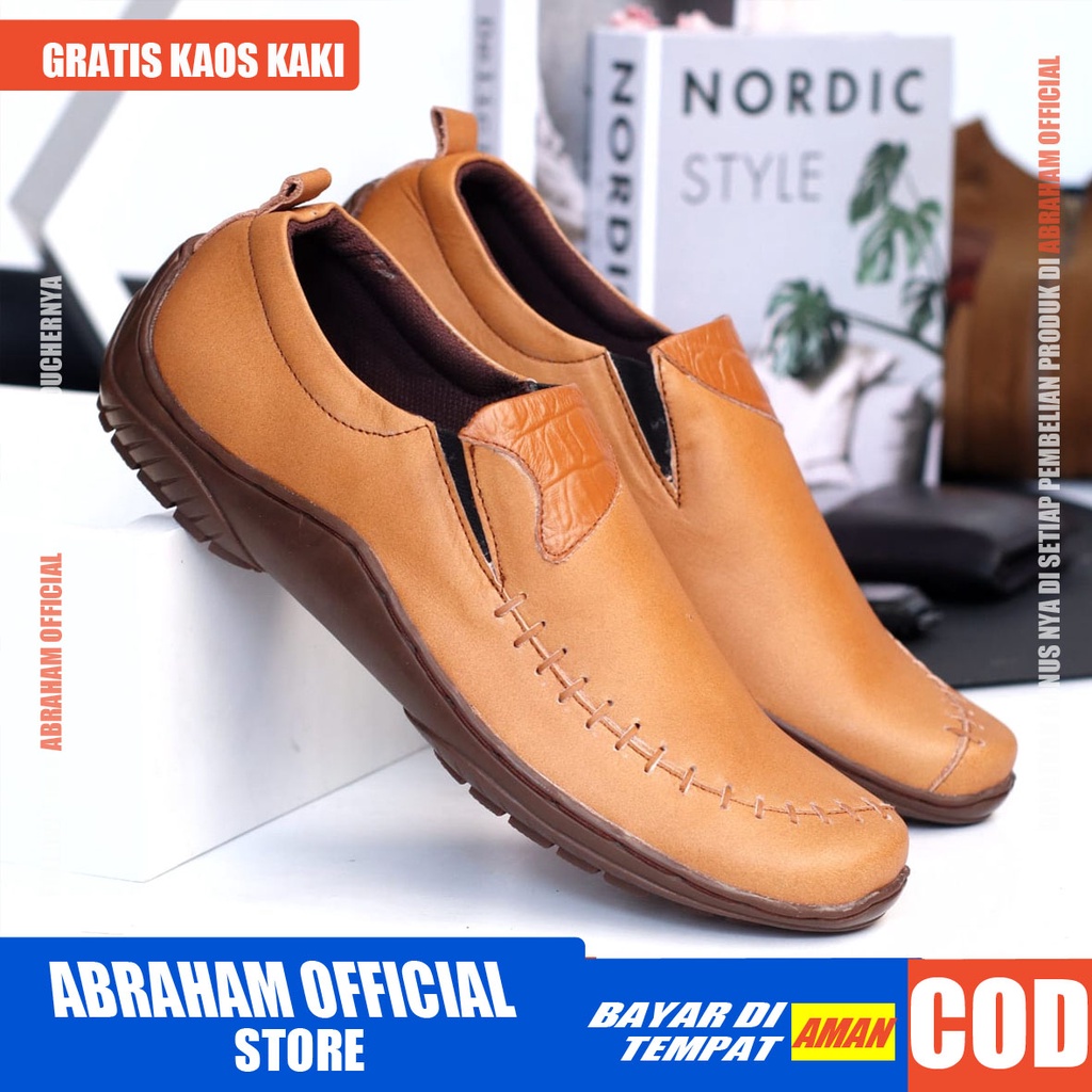 ABRHM x DEZA Sepatu Formal Pria Sepatu Casual Kerja Kantor Kuliah Lapangan Kulit Asli Sepatu Pria Casual Cowok/Cowo Sepatu Kasual Gaya Keren Original kekinian