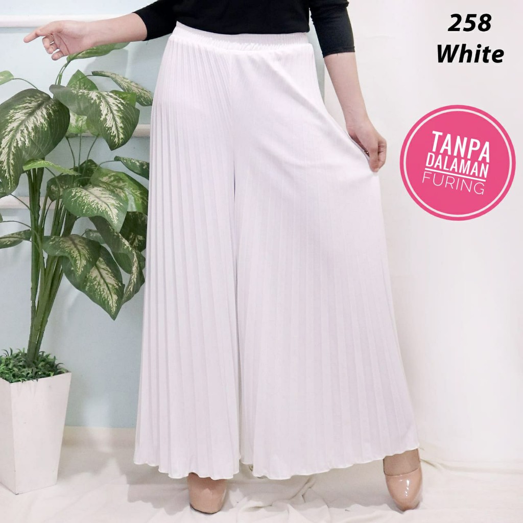 KULOT PLISKET CELANA PLISKET PUTIH (258 WHT) PLEATS PANT KULOT PRISKET KULOT PANJANG PLISKET REMPEL