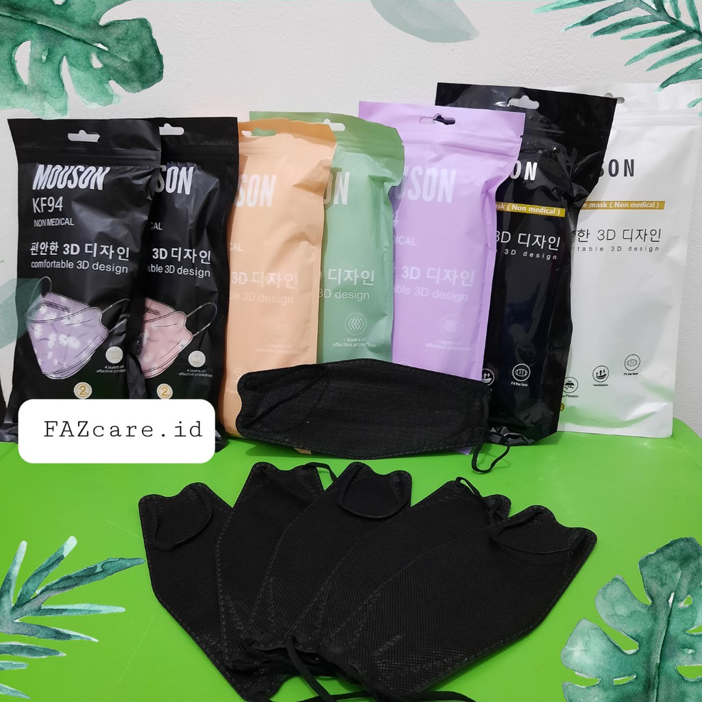 Masker KF94 MOUSON Warna Tali Sewarna ECER 1pcs - Hitam