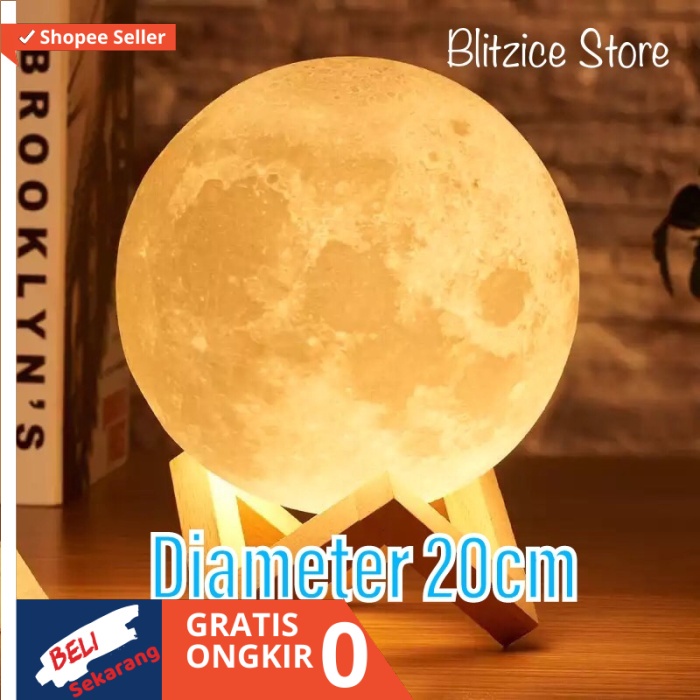Moon Lamp 20cm Lampu Bulan 16 Warna RGB Remote Rechargeable Bed Light - 20 cm, Touch 2 warna Tronik