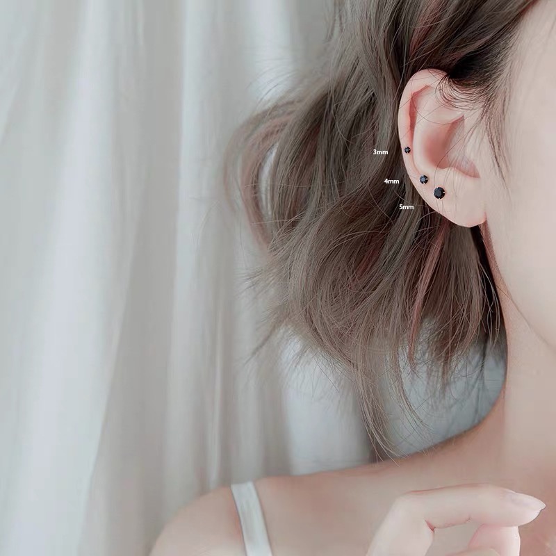 3 Pasang / Set Anting S925 Silver Needle Zircon Bentuk Hati Warna Hitam Putih Gaya Korea Untuk Wanita