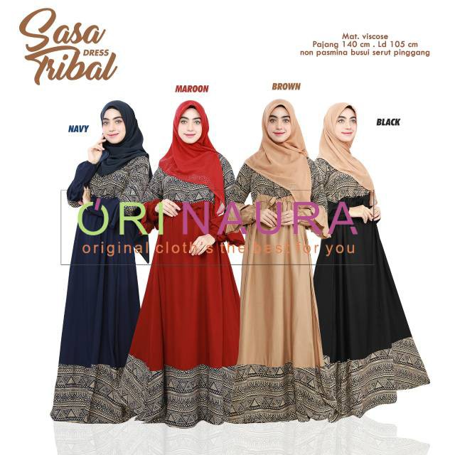 Sasa Tribal Original Naura / Orinaura Gamis Longdress Maxi Material Katun Rayon Viscose Premium