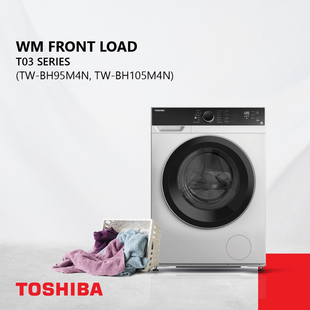 MESIN CUCI FRONT LOADING TOSHIBA KAPASITAS 9,5 KG TW-BH105M4N INVERTER GARANSI RESMI (MEDAN)