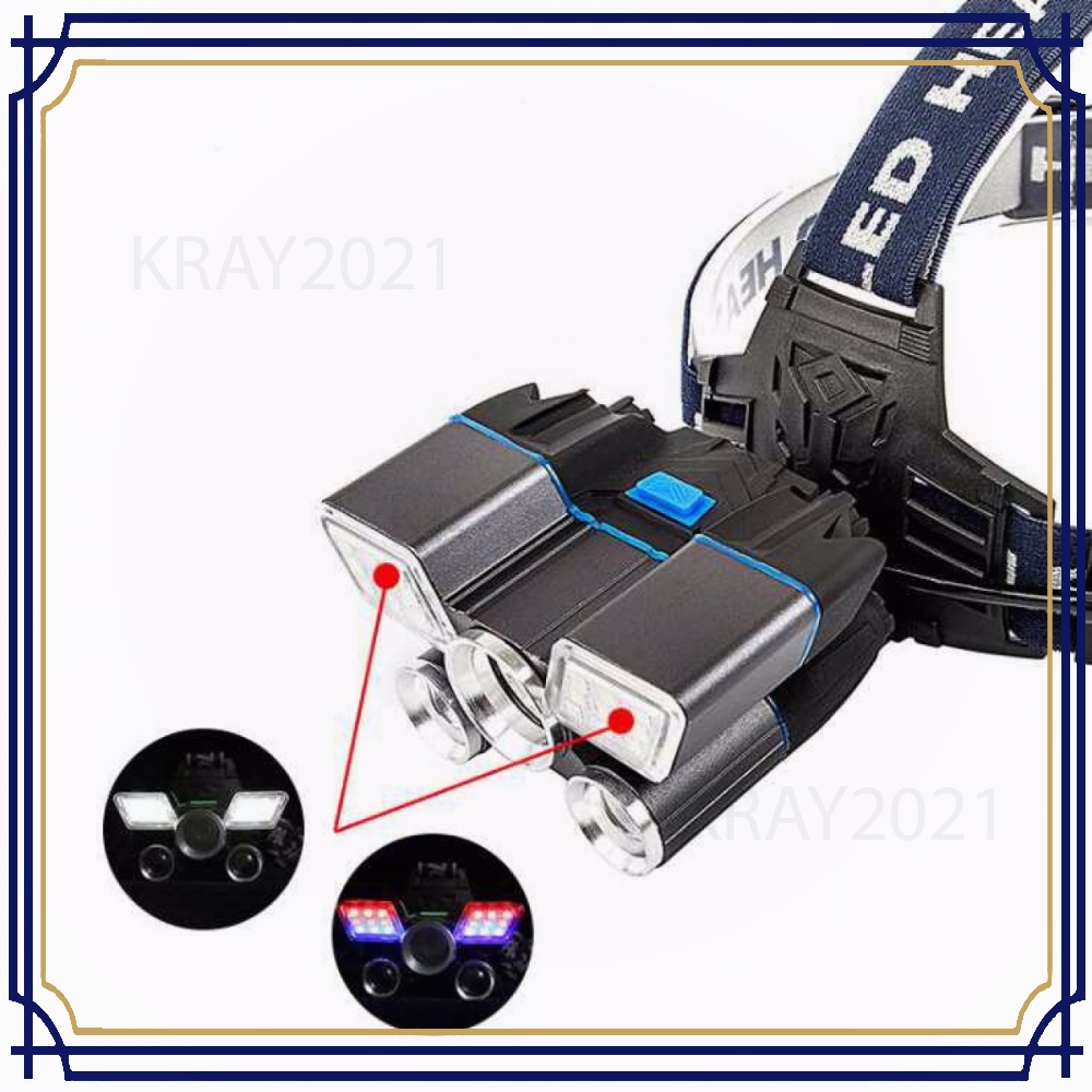 Senter Kepala Headlamp Cree XM-L2+2XPE+Red Blue LED - TG-007