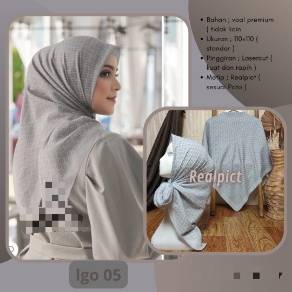 HIJAB Voal Premium Motif Segi empat , Hijab Square Printing Laser Cut