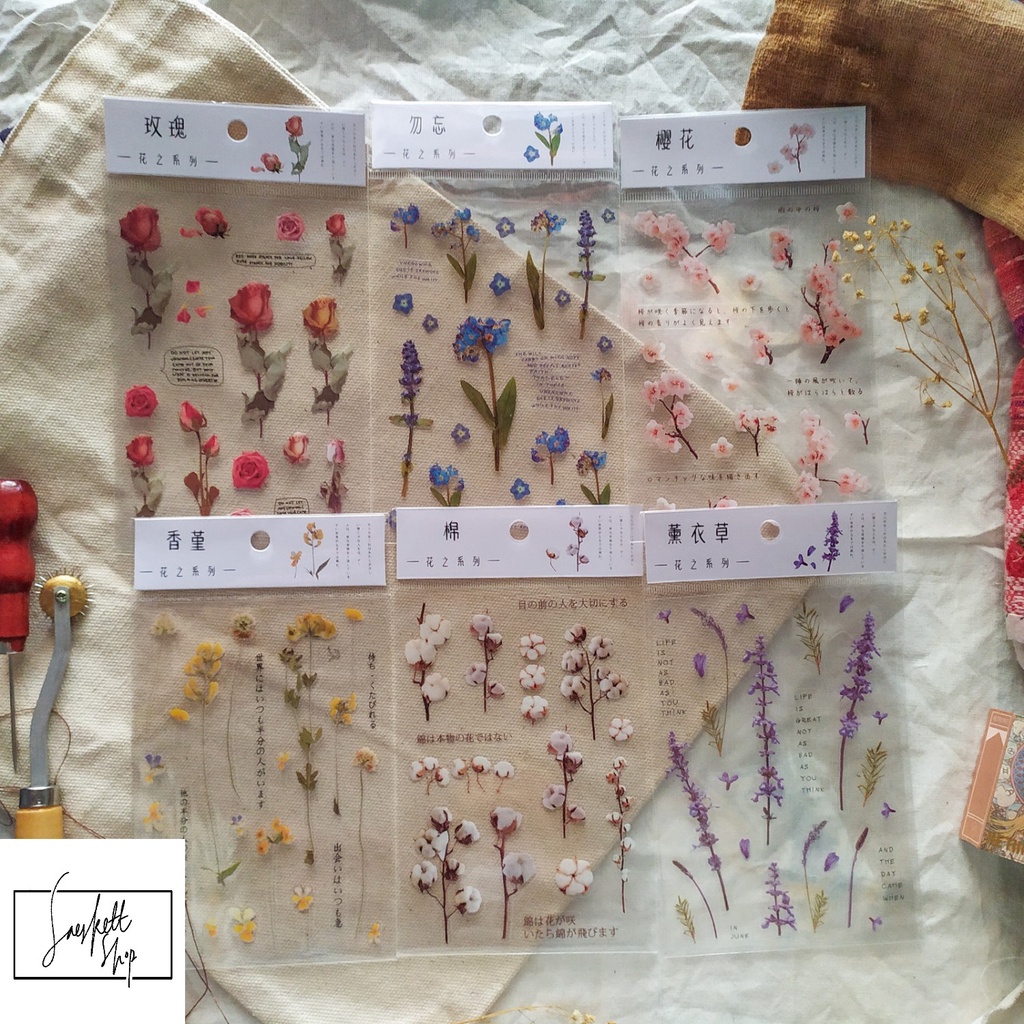 

Transparent Flower Sticker Decorative Stiker Motif Bunga Transparan Aesthetic Journal Decor Diy