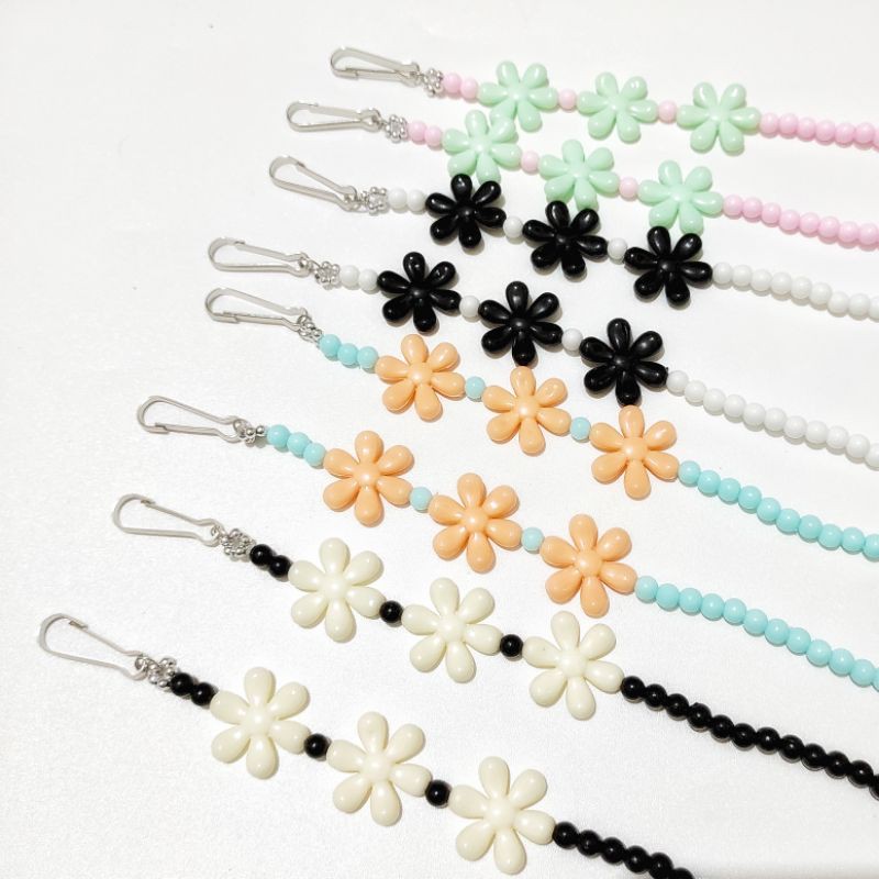 Kalung Gantungan Masker Strap Mask Flower Pastel Beads Hanging Pengait