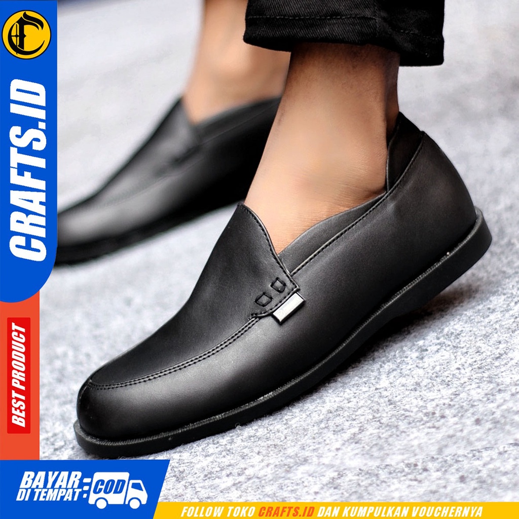 Sepatu Slip On Pria Sepatu Casual Pria Kulit Asli Kerja Kantor Kuliah Kondangan Sepatu Slop Pria Sepatu Hitam Pria CRAFTS MIKY