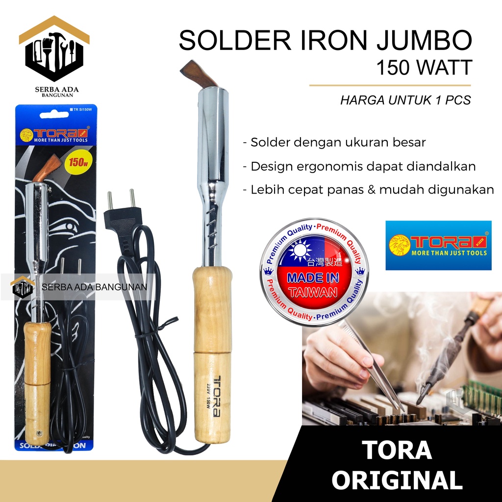 Tora Electric Iron Solder Listrik Besar 150 Watt Model Lurus Gg. Kayu TR SI150W / Solder Gepeng Pipih