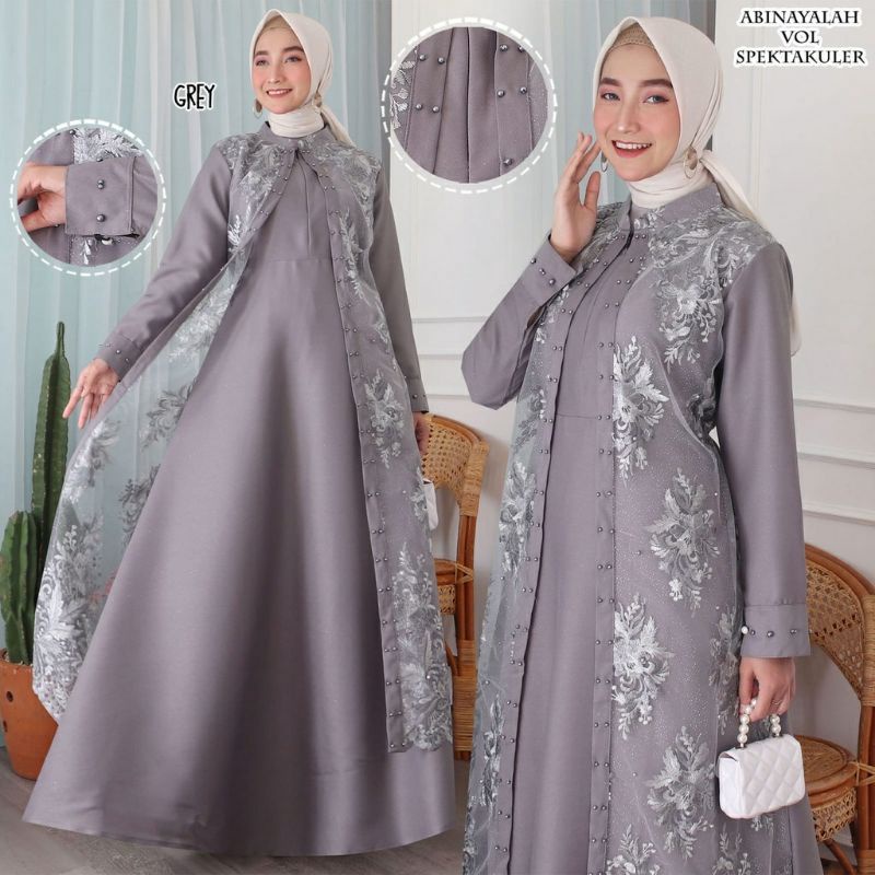 gamis pesta mewah detail tile bordir + payet mutiara abinayalah maxi dress pesta muslim