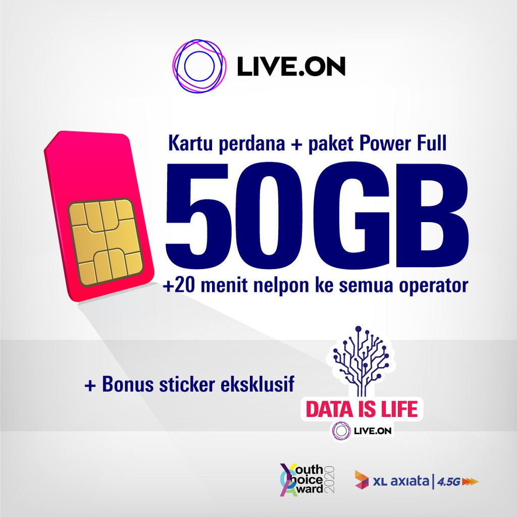 Kartu Perdana XL Live.On 50GB + GRATIS Sticker H | Shopee