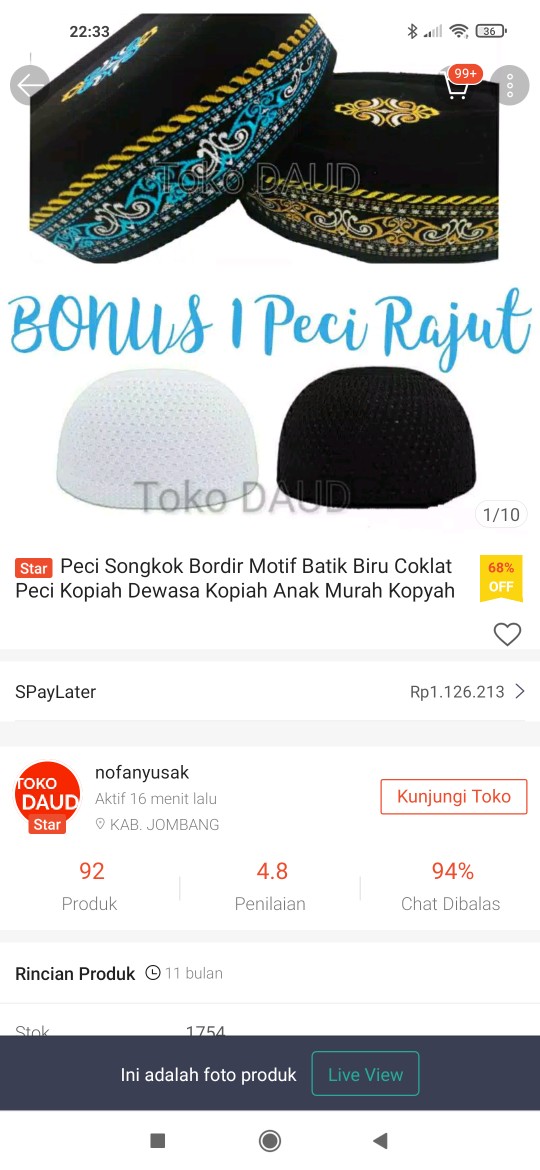 Peci Songkok Bordir Motif Batik Biru Coklat Peci Kopiah Dewasa Kopyah Anak Murah