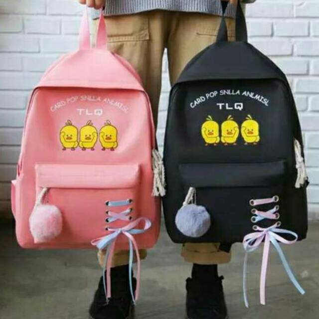 Tas Ransel Anak Sekolah Karakter Bag Backpack Lucu Motif Cartoon Bebek Cute 4in1 Set