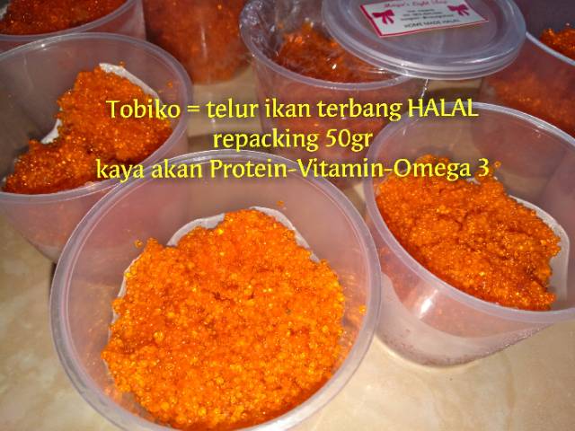 Tobiko roe telur ikan caviar flying fish tobiko orange hitam hijau wasabi halal sashimi sushi