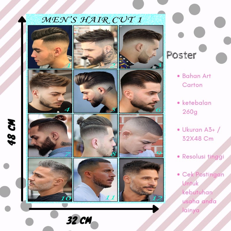Poster barbershop pangkas rambut / Model rambut pria / model potong rambut pria / Poster murah / Pos