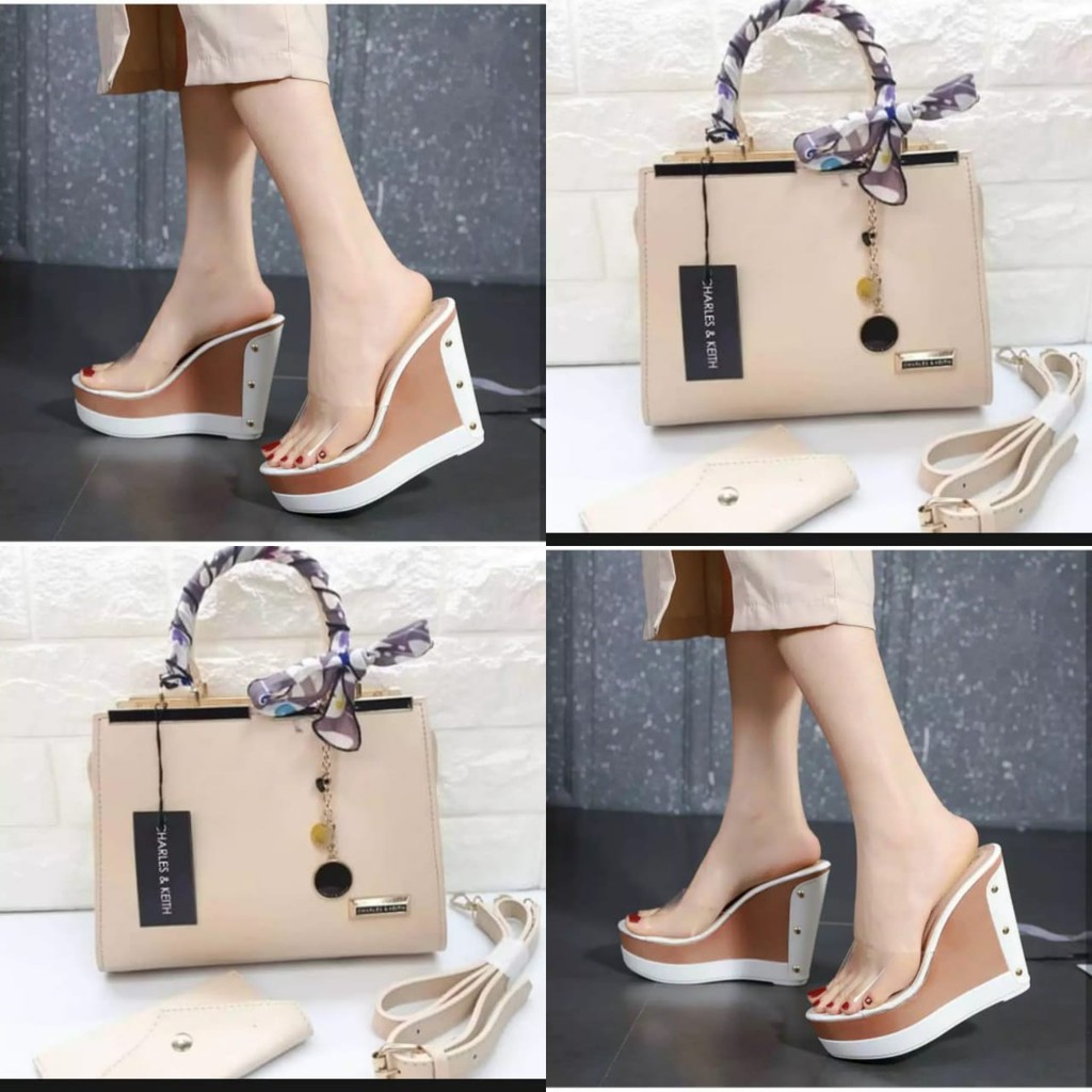 PAKET WEDGES SANDAL DAN TAS WANITA MALIKA