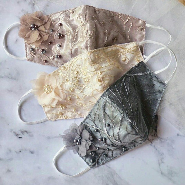 Masker kain 3 ply Brokat / Renda / tulle