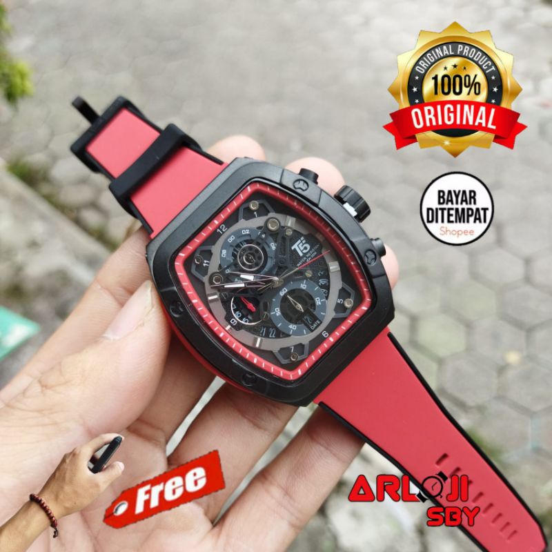 JAM TANGAN PRIA T5 H3857 ORIGINAL TAHAN AIR FREE  BOX PAPPER BAG FREE GELANG TANGAN KAYU