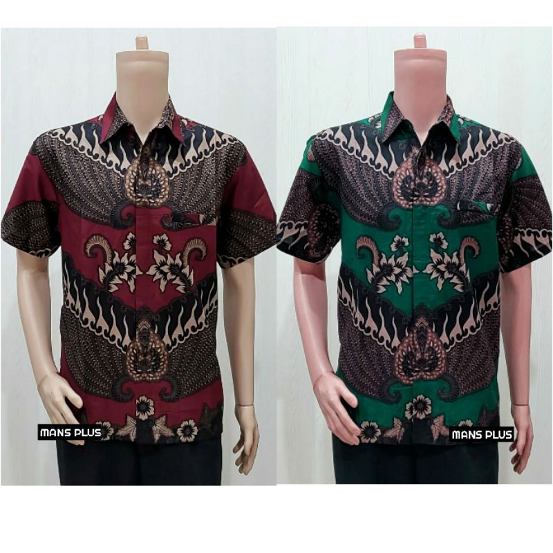 Kemeja Batik Pria Lengan Pendek Jumbo 4L-5L Hem Pria Big Size XXXL Seragam Batik DHL