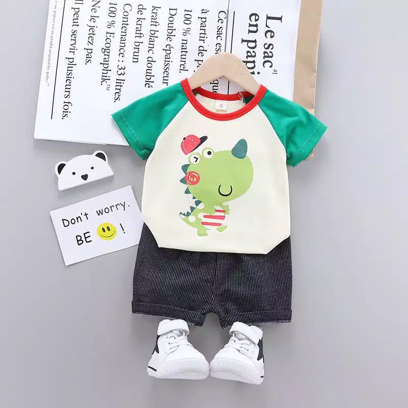 gosCUTE DINO 9649 EBV Setelan Kemeja Bayi Laki-laki Lengan Pendek