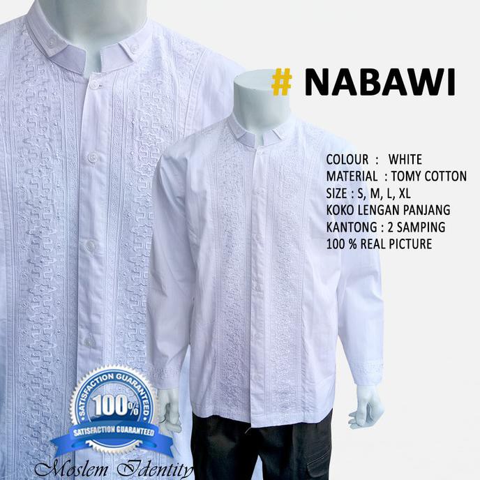 Baju Koko pria Baju Koko Putih Polos Bordir Lengan Panjang - Full White with Pocket High Quality