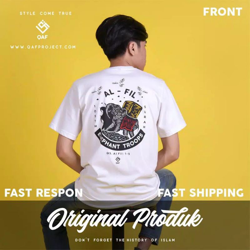 Qaf Moeslem Apparel Kaos Dakwah Muslim Lengan Pendek Pakaian Pria Baju Distro Islami Original Al Fil