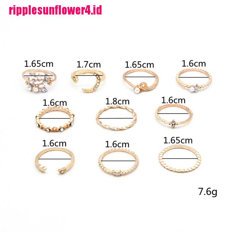 10pcs / set Cincin Bentuk Bulan Bintang Gaya Bohemian