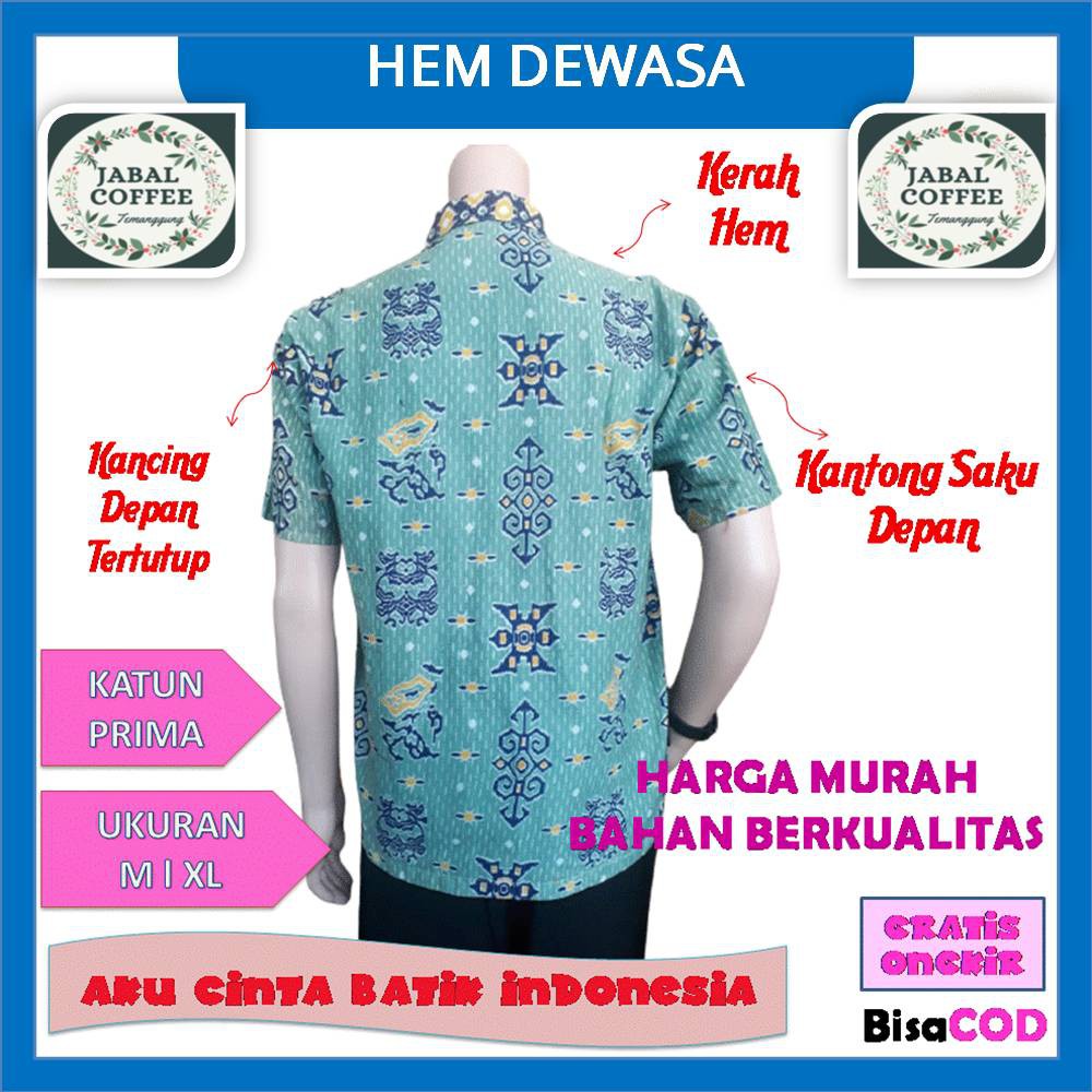 Atasan Hem Kemeja Batik Pria Motif Biru Muda