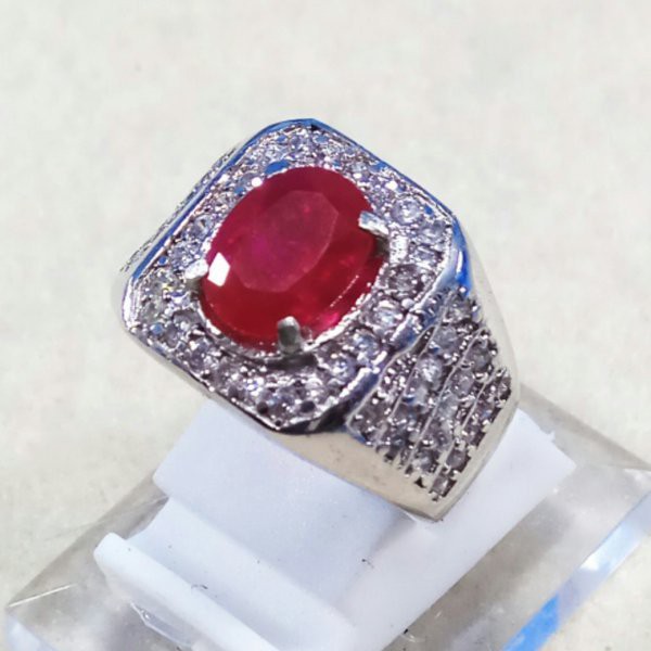 CINCIN BATU AKIK PERMATA RUBY RED BLOOD PIGEON RING ALPAKA SUPER MEWAH GLAMOUR INDAH MEMPESONA