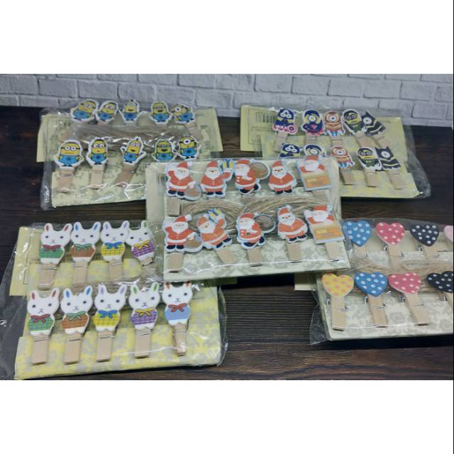 JEPITAN FOTO TUMBLER KARAKTER H75 WOODEN CLIP KAYU KARTUN LUCU 10PCS