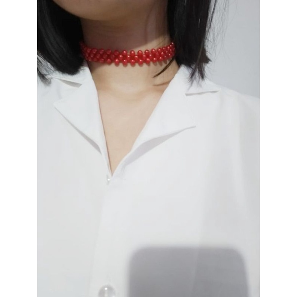 Luna Red Beads Choker Necklace Kalung Beads Anyam Korea Merah Imlek Sangjit