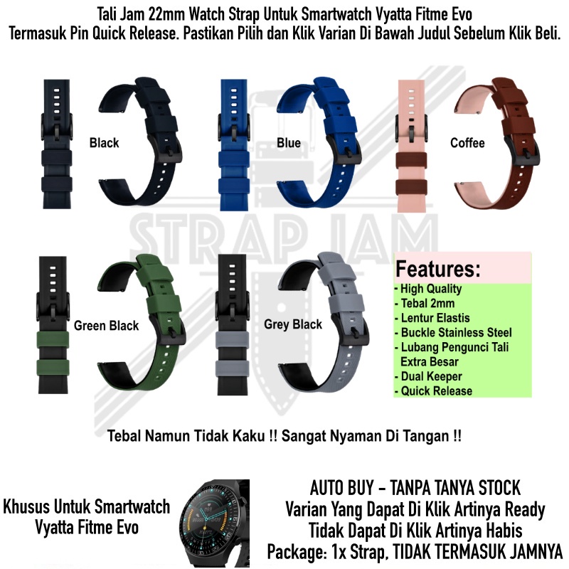 HNN Strap Vyatta FitMe Evo - Tali Jam 22mm Rubber Lentur Nyaman Elastis