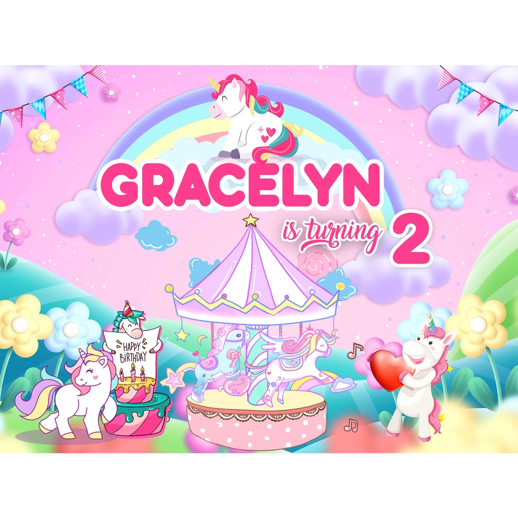 Jual Spanduk Ulang Tahun Tema Unicorn BANNER BACKDROP SPANDUK ULANG
