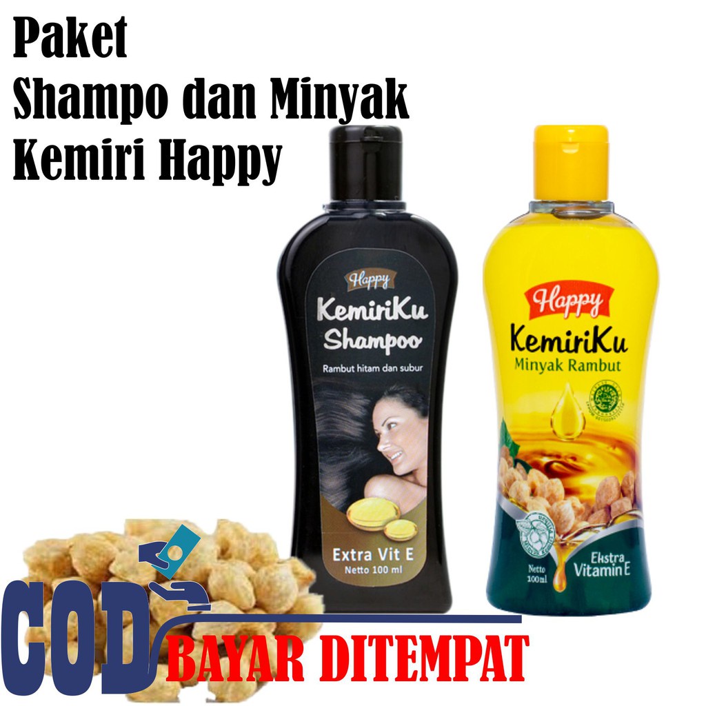 [COD] Happy Kemiriku Paket 2in1 Minyak Rambut dan Shampoo Penghilang Uban - 100 ml