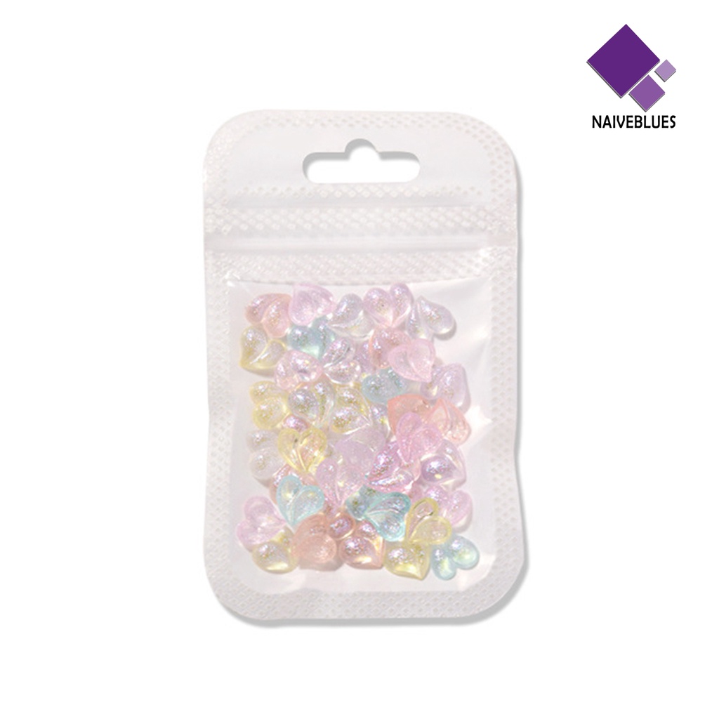 Naiveblue 50Pcs / Pak Hiasan Kuku Bentuk Hati / Pita / Beruang Bahan Resin Untuk Aksesoris Nail Art Charms