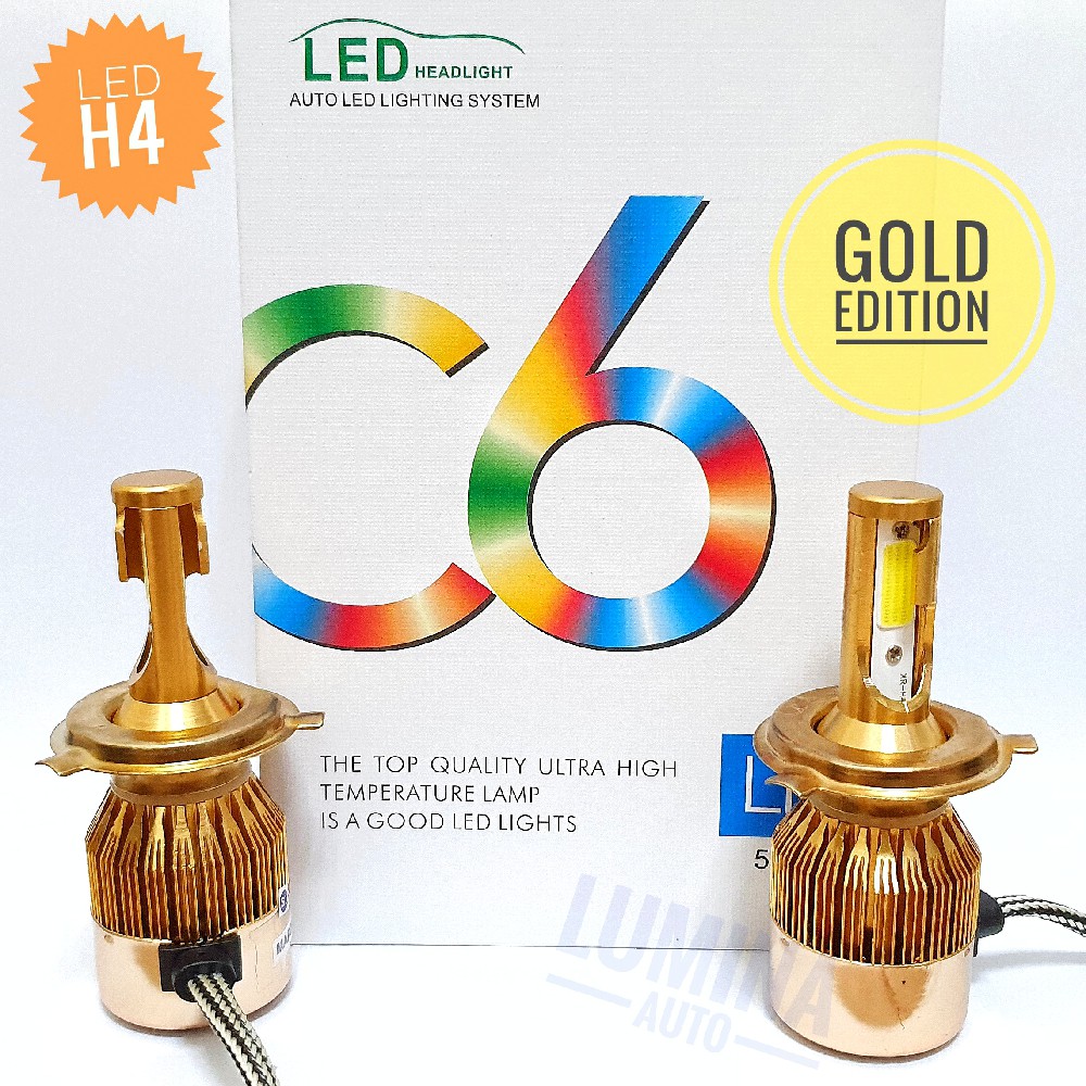 Lampu LED C6 H4 Hi Lo Gold Series Edition - LED Headlamp Mobil Putih / White 6000K - Turbo LED