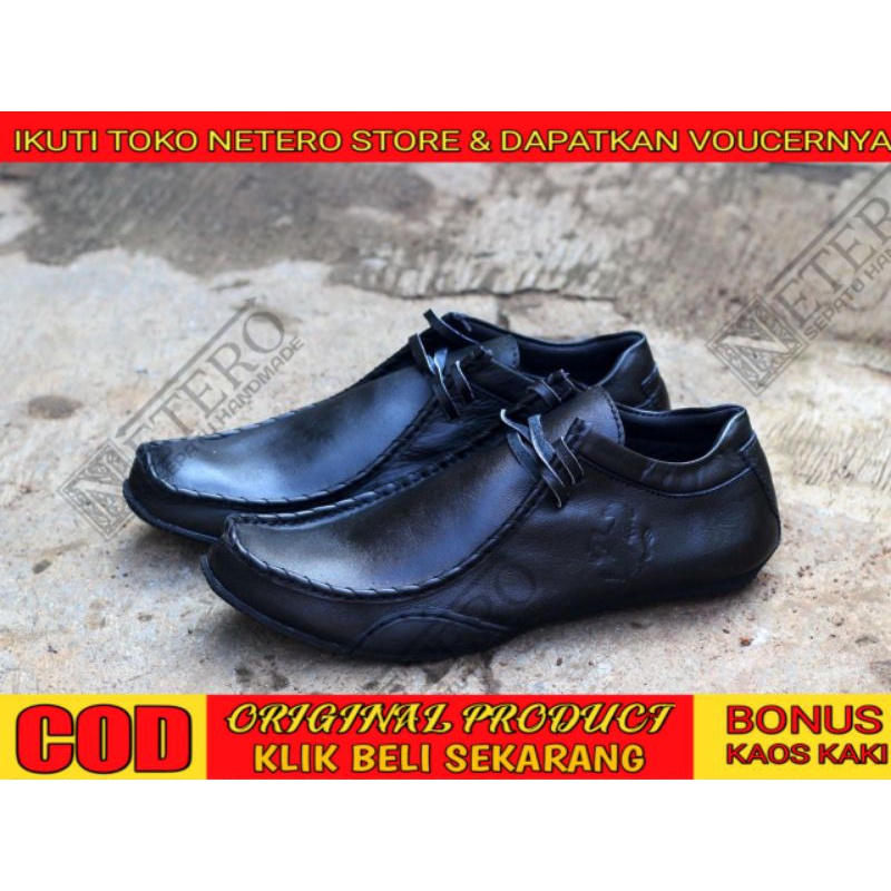 NETERO X FERARI tali dua lubang sepatu pria formal sepatu kulit asli sepatu keren trendy