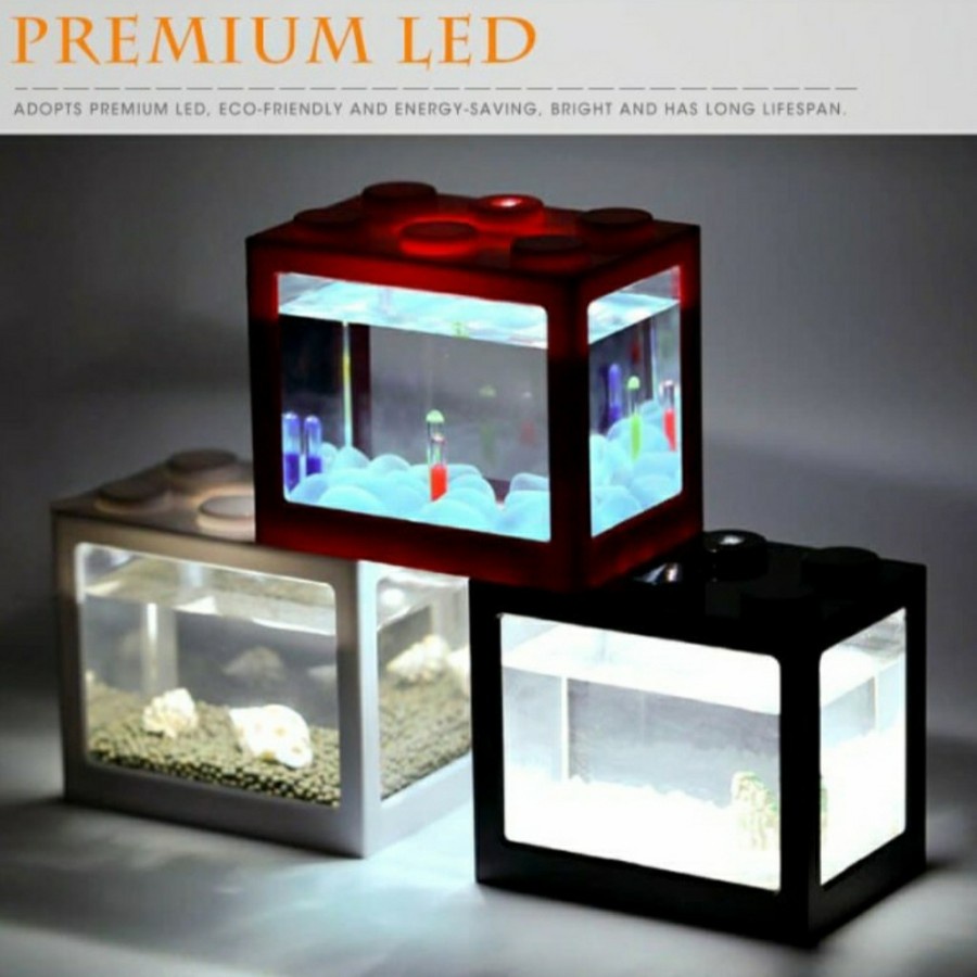 Lampu  + Aquarium Akuarium Ikan Cupang Aquarium Mini Acrylic Lego USB LED Colour