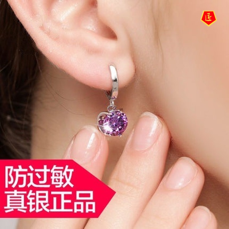 [Ready Stock]Silver Red Crystal Eardrops Fashion Temperamental Long Earrings