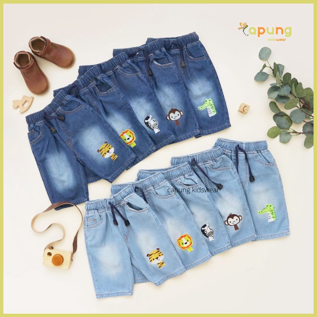 (Capung Kidswear) Celana Pendek Jeans Anak Animal Bordir (4-6 tahun)