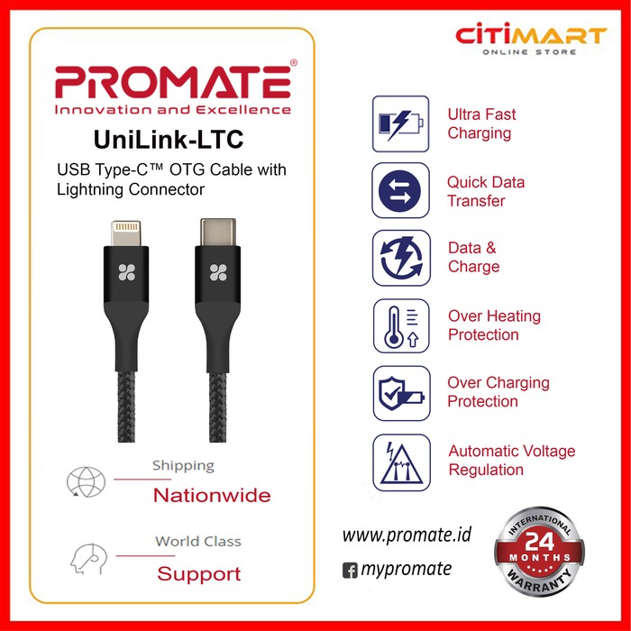 Promate UniLink-LTC USB Type-C™ OTG Cable with Lightning Connector