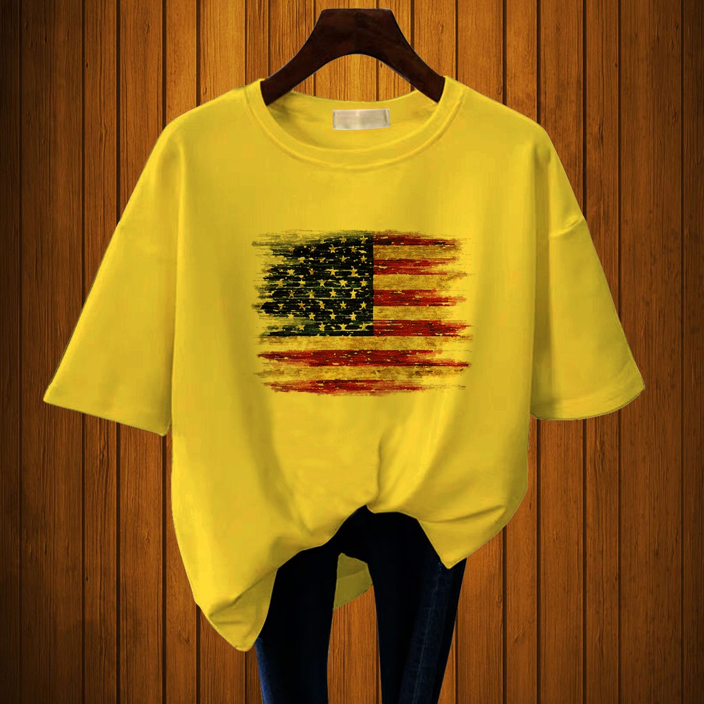 CALVIERO SHOP - BAJU KAOS WANITA DEWASA PRINT USA FLAG CASUAL