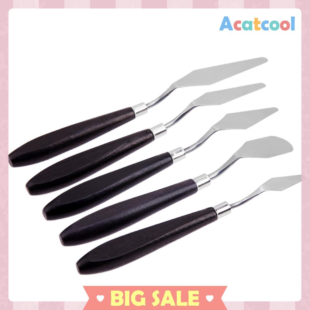 5pcs / Set Spatula + Pisau Palet Stainless Steel Untuk Mencampur Cat